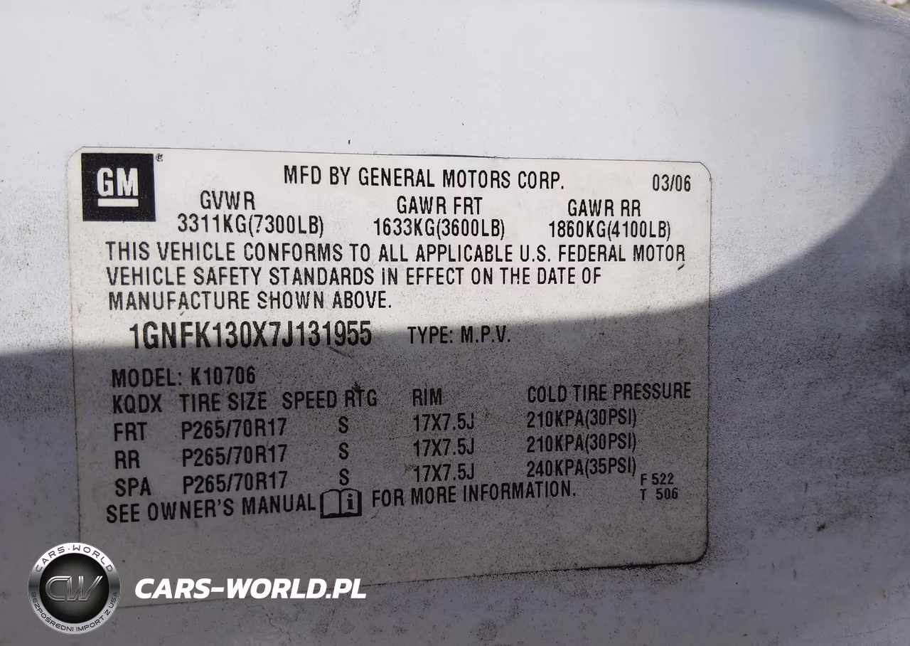 2007 Chevrolet Tahoe Lt VIN:1GNFK130X7J131955 - 9