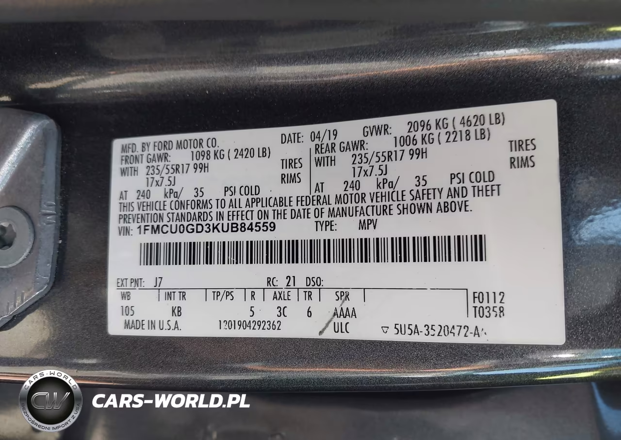 2019 Ford Escape Se VIN:1FMCU0GD3KUB84559 - 9