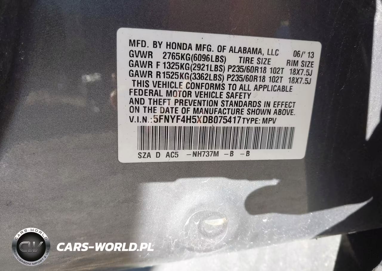 2013 Honda Pilot Ex-L VIN:5FNYF4H5XDB075417 - 9