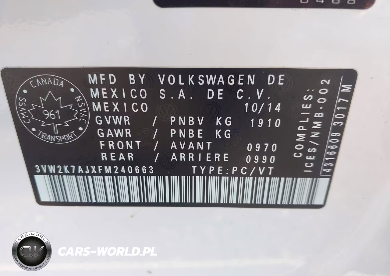 2015 Volkswagen Jetta 2.0L S VIN:3VW2K7AJXFM240663 - 9