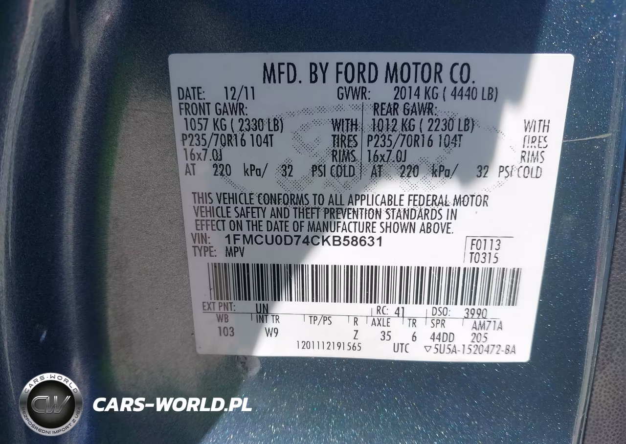 2012 Ford Escape Xlt VIN:1FMCU0D74CKB58631 - 9