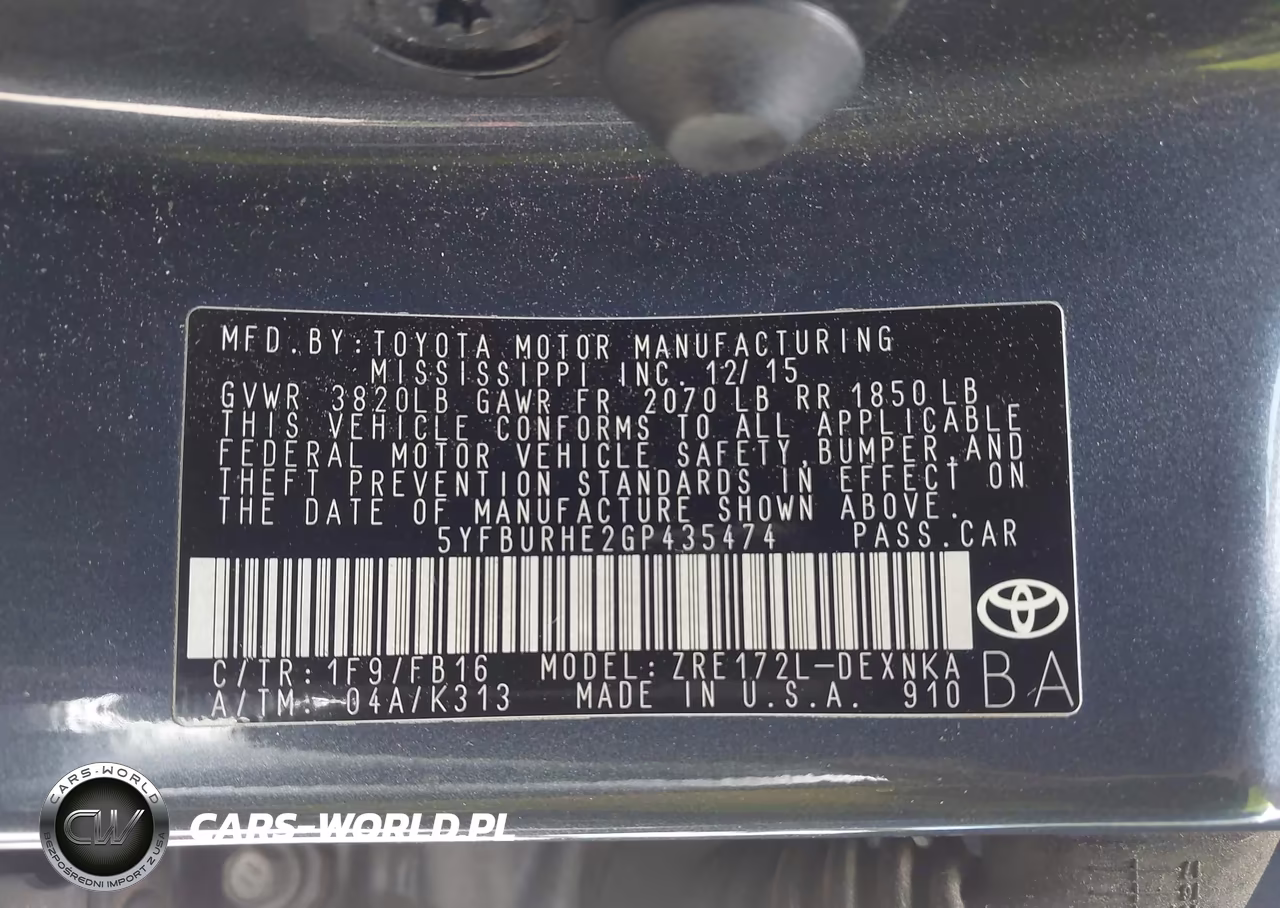 2016 Toyota Corolla L VIN:5YFBURHE2GP435474 - 9