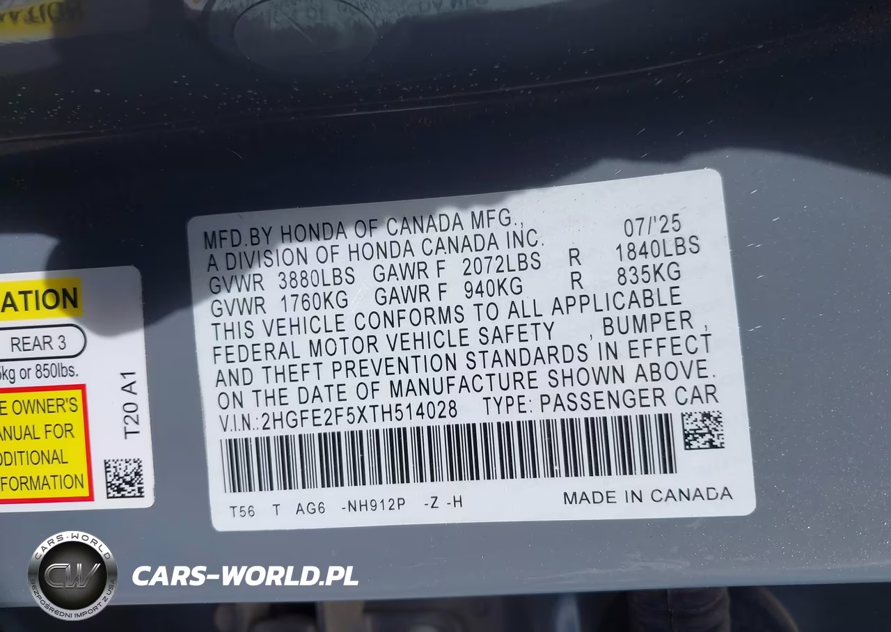 2026 Honda Civic Sport VIN:2HGFE2F5XTH514028 - 9