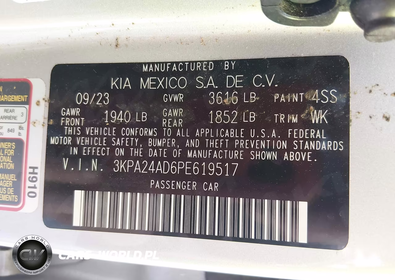 2023 Kia Rio Lx VIN:3KPA24AD6PE619517 - 9