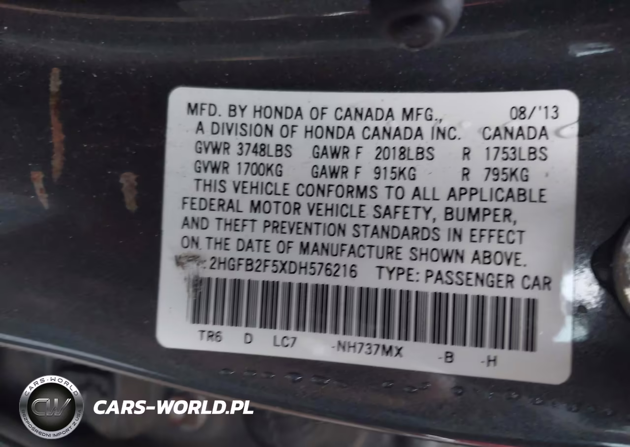 2013 Honda Civic Lx VIN:2HGFB2F5XDH576216 - 9