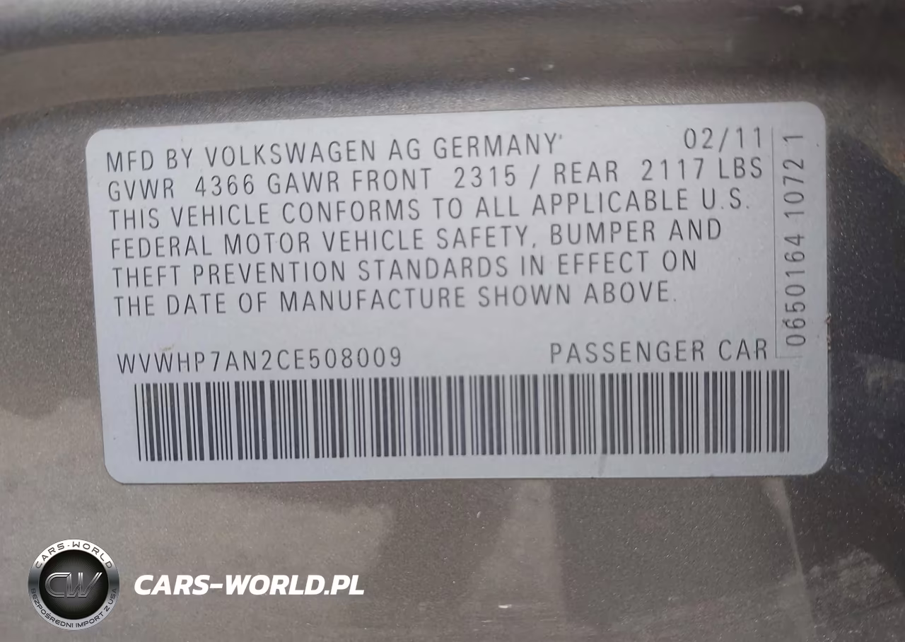 2012 Volkswagen Cc Lux VIN:WVWHP7AN2CE508009 - 9