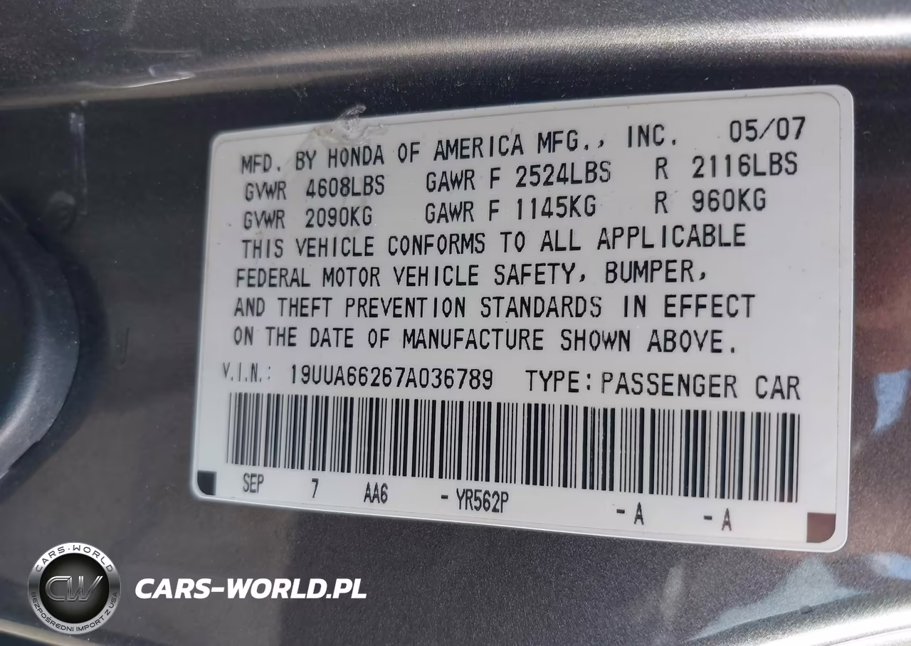 2007 Acura Tl 3.2 VIN:19UUA66267A036789 - 9