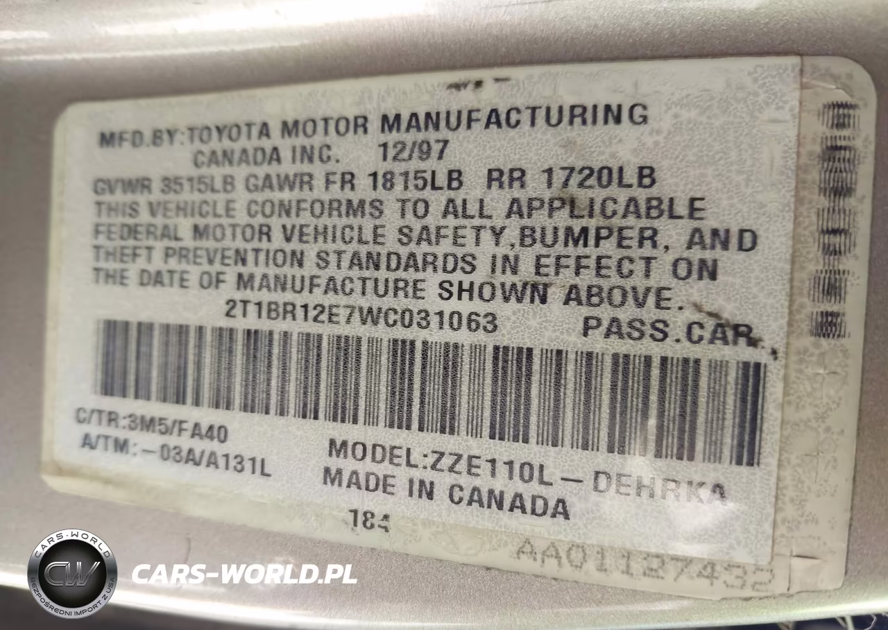 1998 Toyota Corolla Ve VIN:2T1BR12E7WC031063 - 9