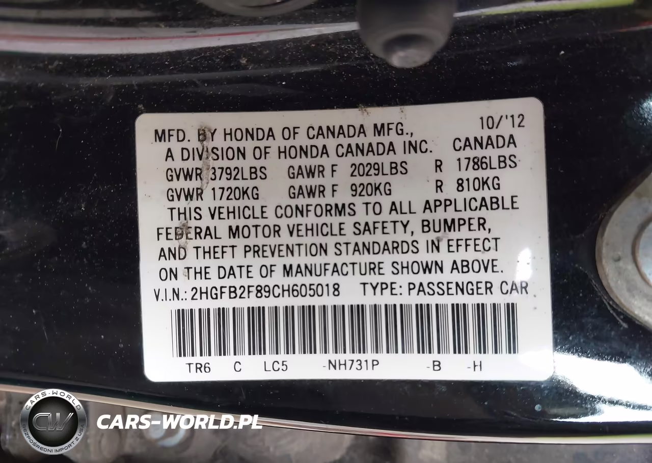 2012 Honda Civic Ex VIN:2HGFB2F89CH605018 - 9