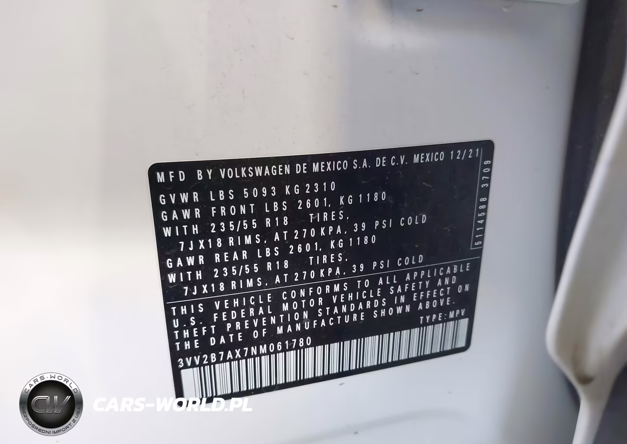 2022 Volkswagen Tiguan 2.0T Se VIN:3VV2B7AX7NM061780 - 9