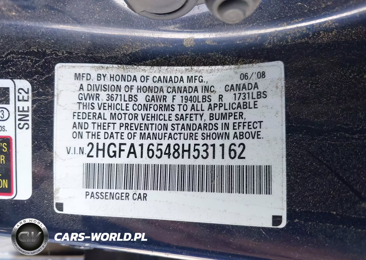 2008 Honda Civic Lx VIN:2HGFA16548H531162 - 9