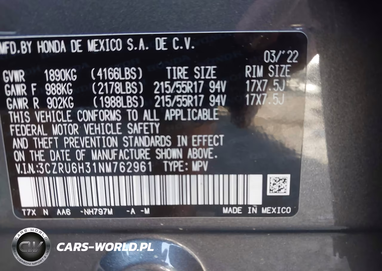 2022 Honda Hr-V Awd Lx VIN:3CZRU6H31NM762961 - 9