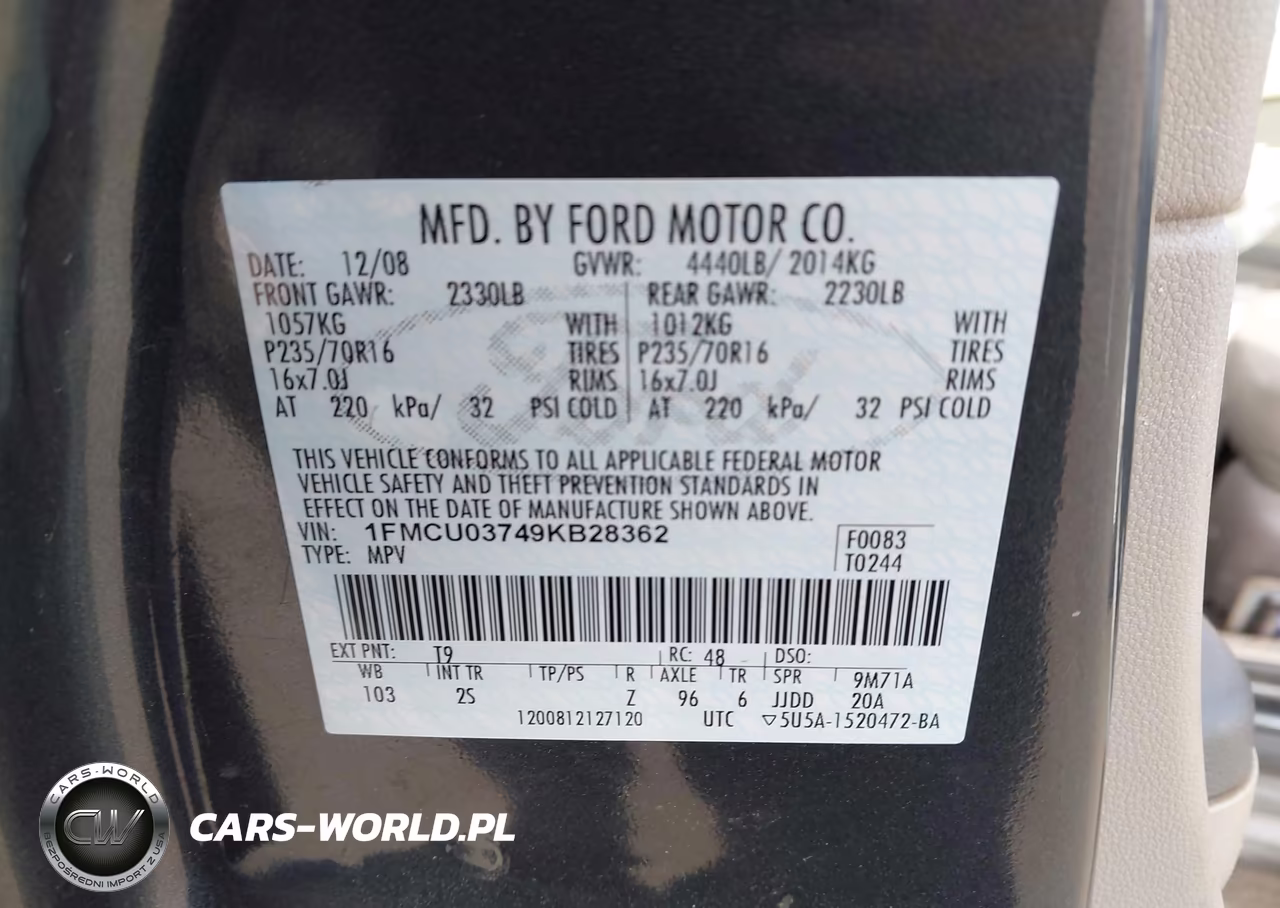 2009 Ford Escape Xlt VIN:1FMCU03749KB28362 - 9