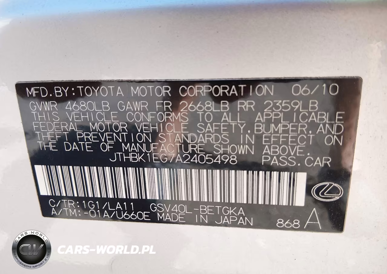 2010 Lexus Es 350 VIN:JTHBK1EG7A2405498 - 9
