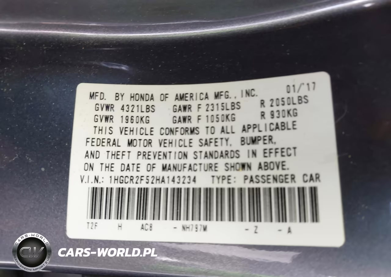 2017 Honda Accord Sport VIN:1HGCR2F52HA143234 - 9