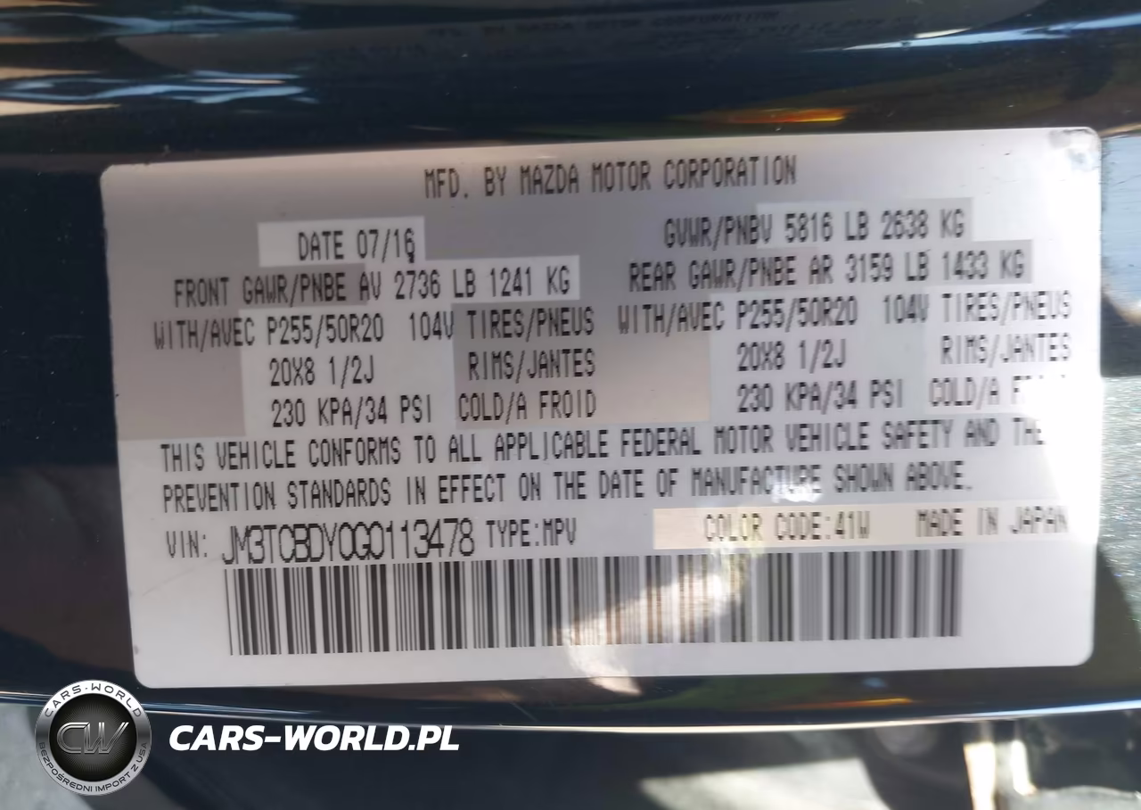2016 Mazda Cx-9 Grand Touring VIN:JM3TCBDY0G0113478 - 9