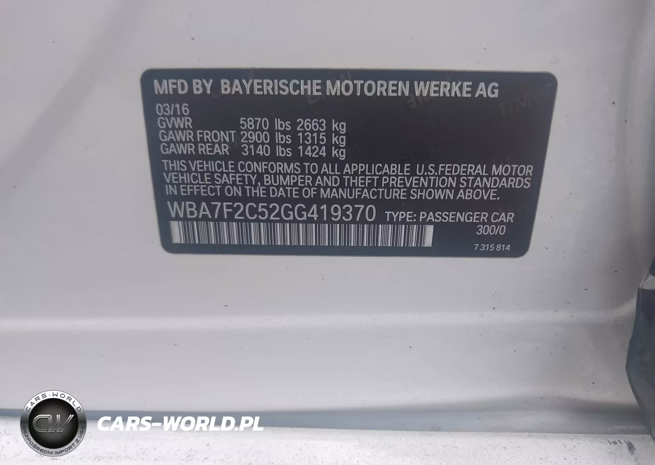 2016 BMW 750I xDrive VIN:WBA7F2C52GG419370 - 9