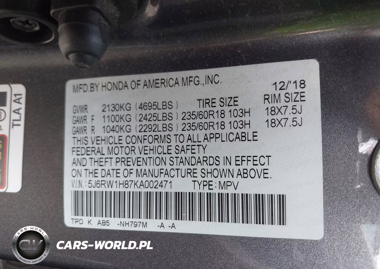 2019 Honda Cr-V Ex-L VIN:5J6RW1H87KA002471 - 9