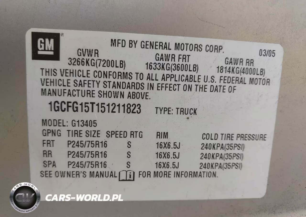 2005 Chevrolet Express VIN:1GCFG15T151211823 - 9