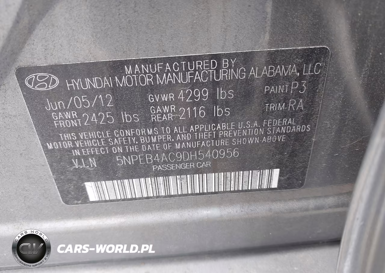 2013 Hyundai Sonata Gls VIN:5NPEB4AC9DH540956 - 9