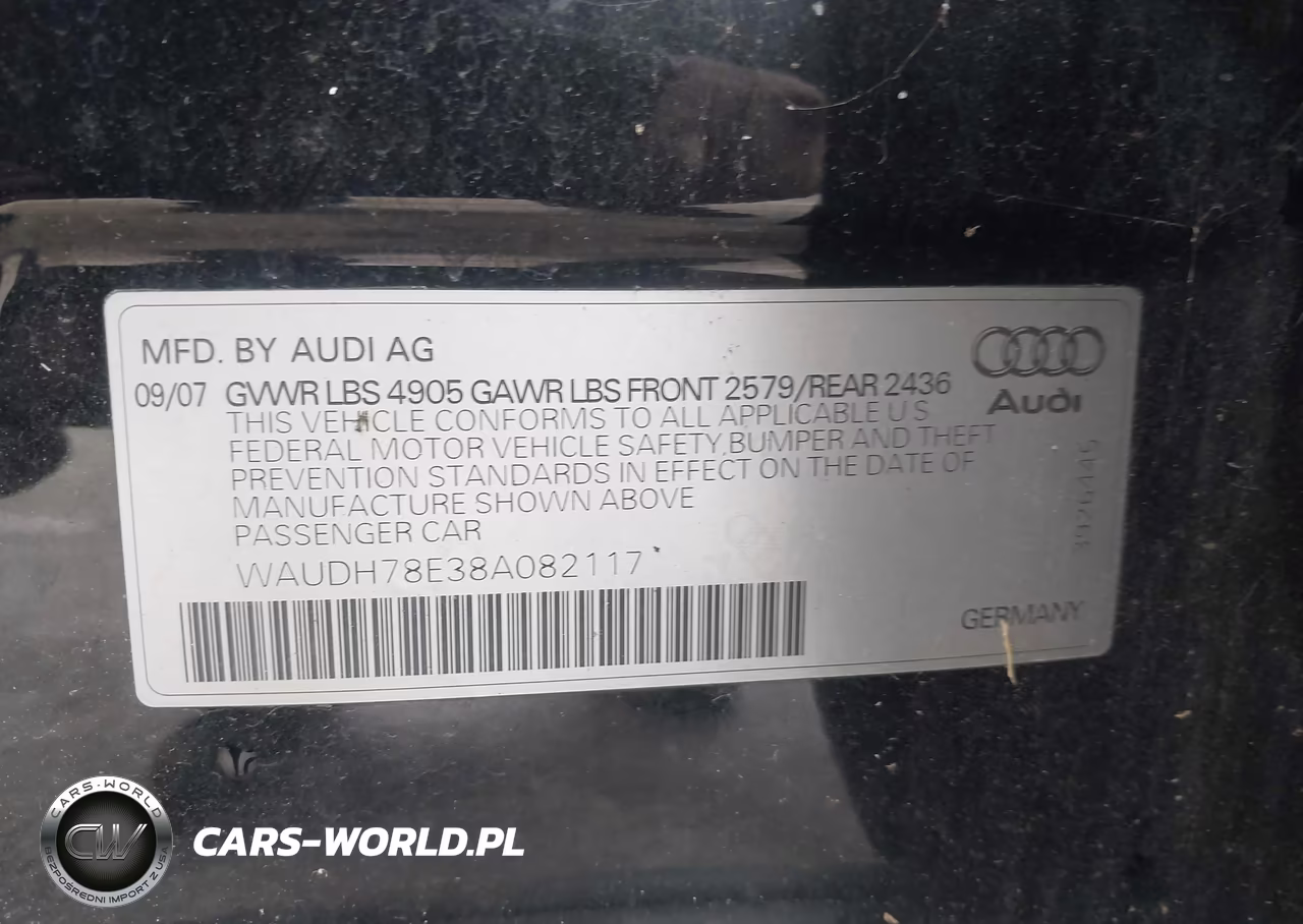 2008 Audi A4 3.2 VIN:WAUDH78E38A082117 - 9