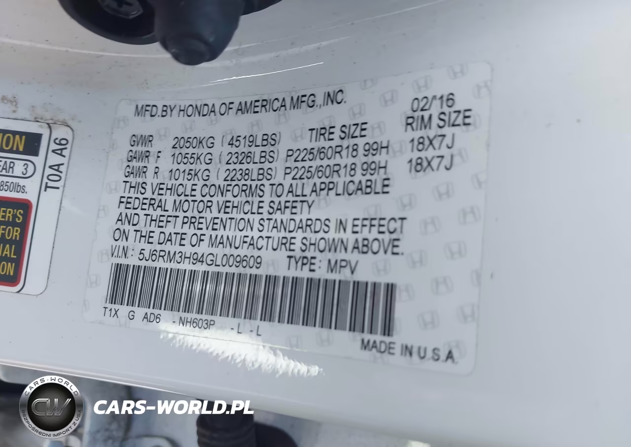 2016 Honda Cr-V Touring VIN:5J6RM3H94GL009609 - 9