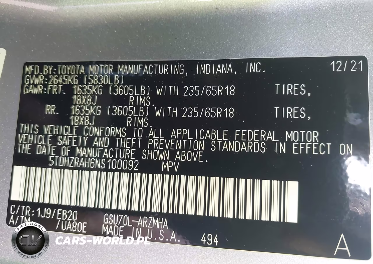 2022 Toyota Highlander Xle VIN:5TDHZRAH6NS100092 - 9