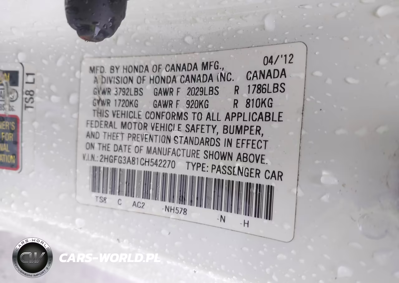 2012 Honda Civic Ex VIN:2HGFG3A81CH542270 - 9