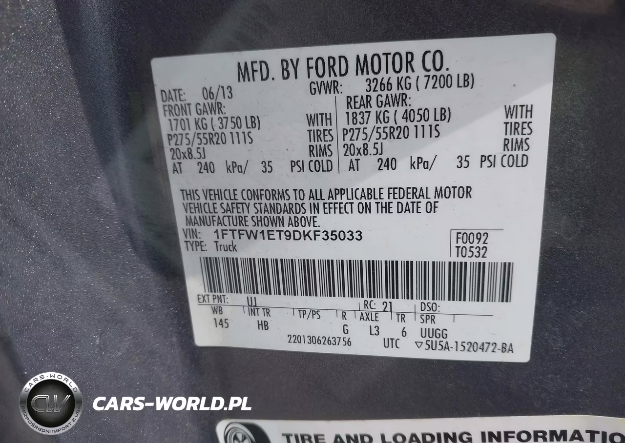 2013 Ford F-150 Lariat VIN:1FTFW1ET9DKF35033 - 9
