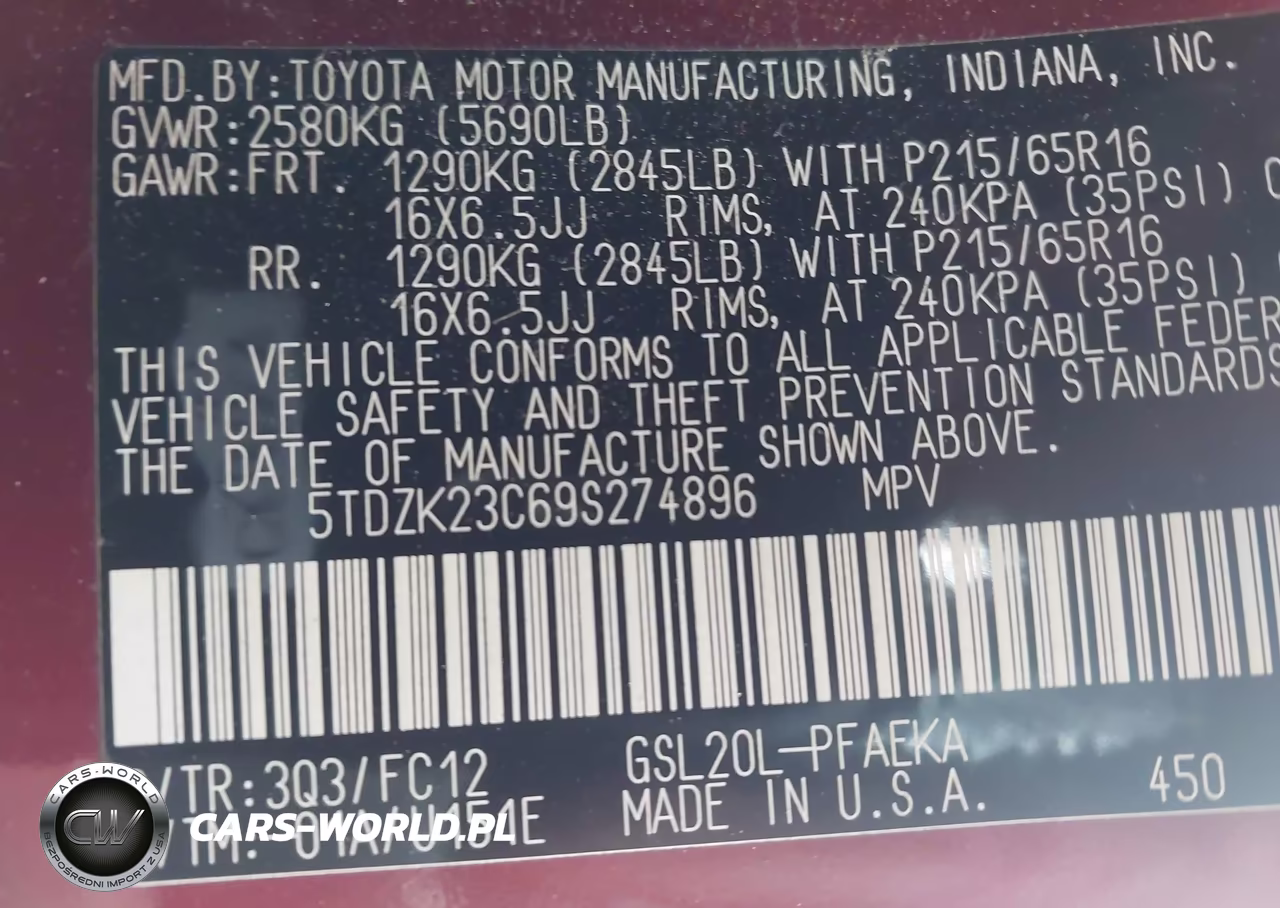 2009 Toyota Sienna Le VIN:5TDZK23C69S274896 - 9