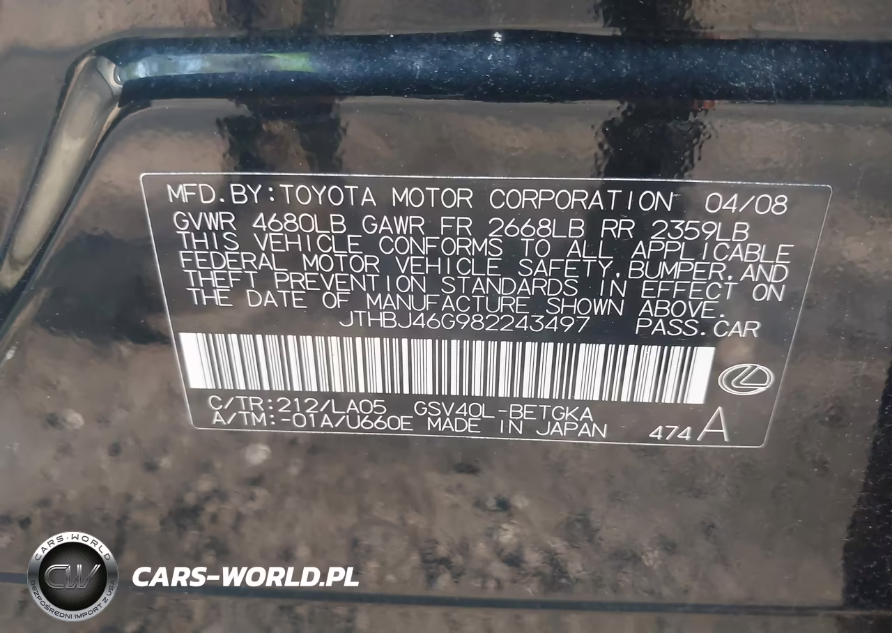 2008 Lexus Es 350 VIN:JTHBJ46G982243497 - 9