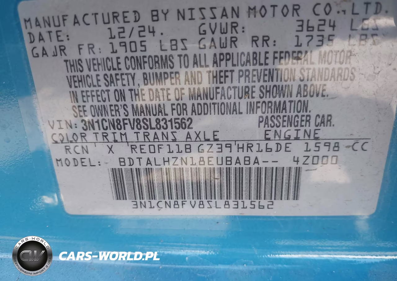 2025 Nissan Versa 1.6 Sr VIN:3N1CN8FV8SL831562 - 9