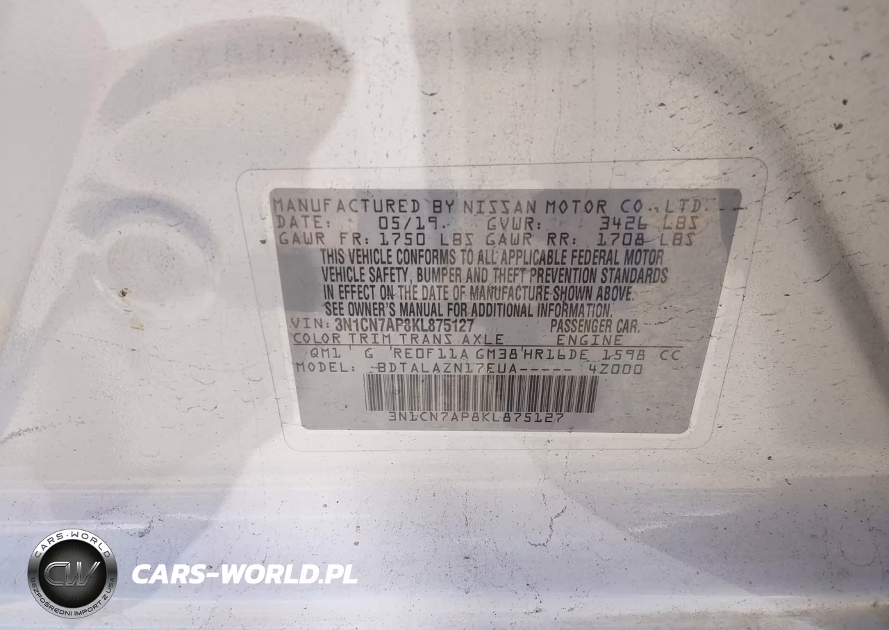 2019 Nissan Versa 1.6 S+ VIN:3N1CN7AP8KL875127 - 9