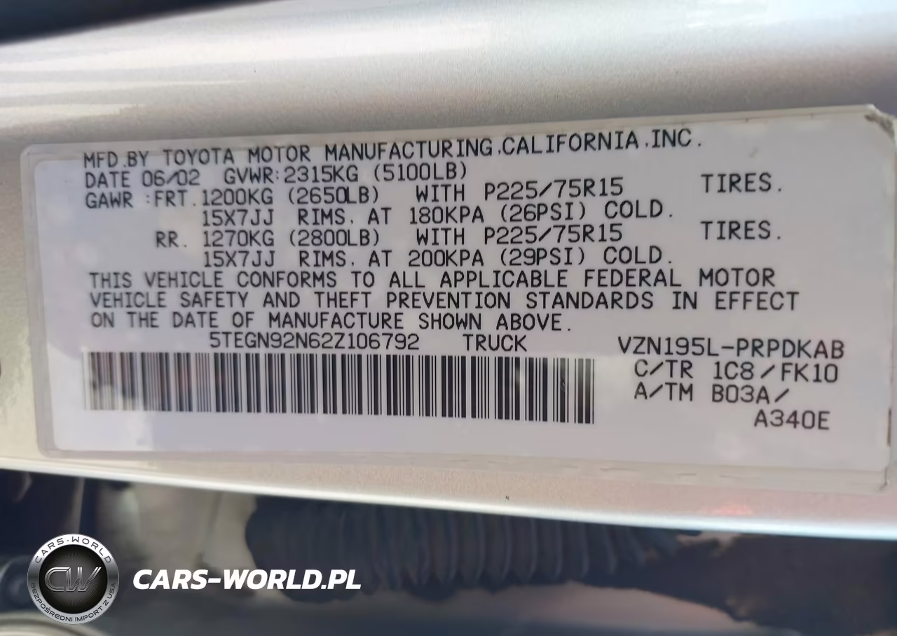 2002 Toyota Tacoma Prerunner V6 VIN:5TEGN92N62Z106792 - 9