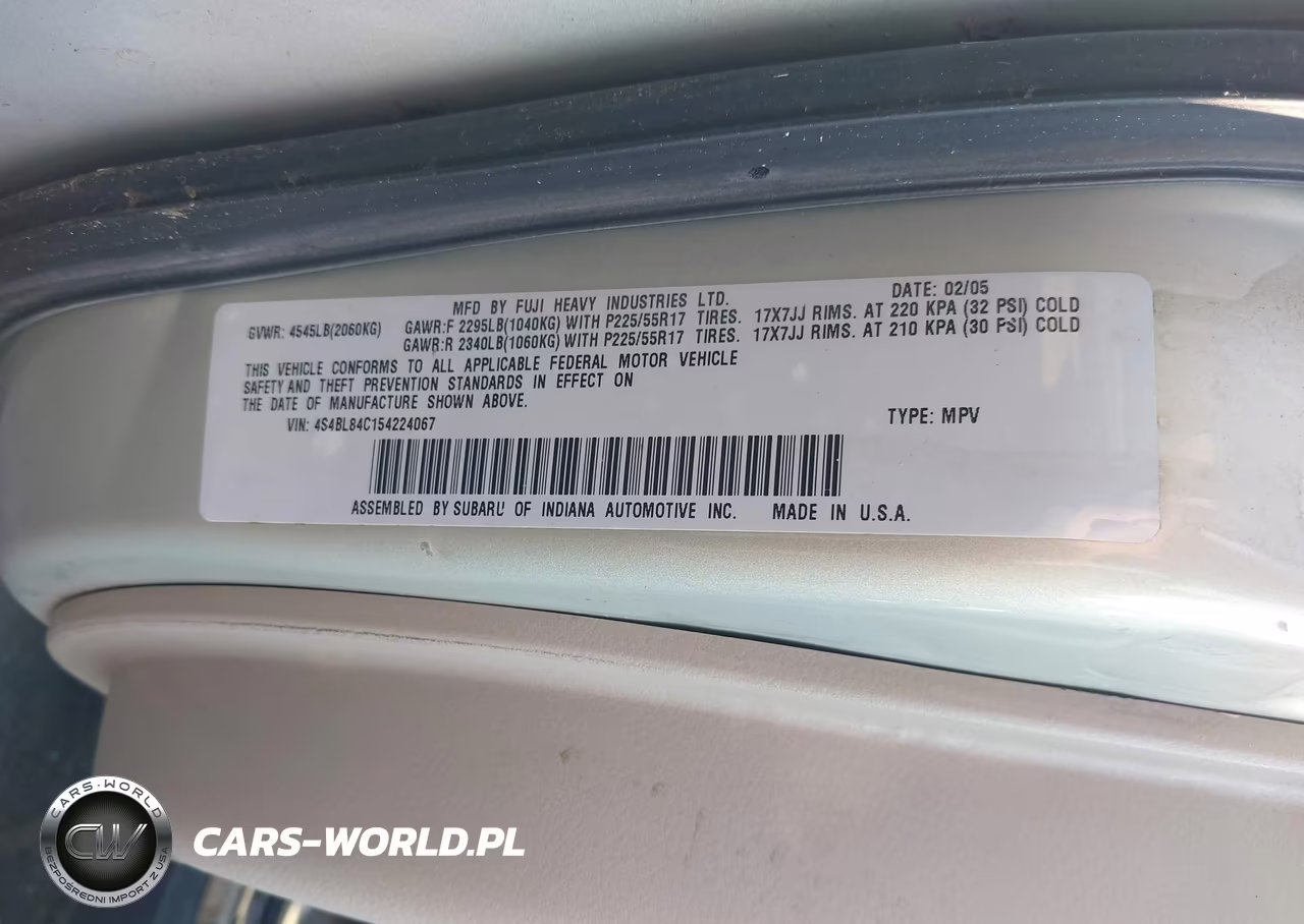 2005 Subaru Outback 3.0R VIN:4S4BL84C154224067 - 9