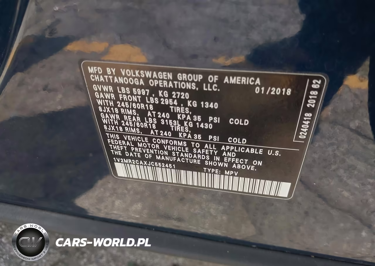 2018 Volkswagen Atlas 3.6L V6 Sel VIN:1V2MR2CAXJC552451 - 9