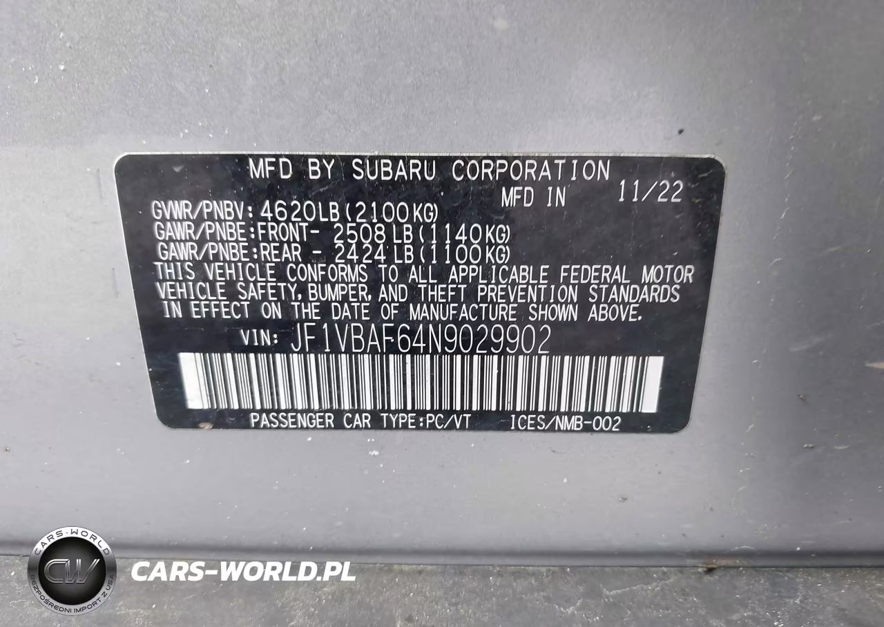 2022 Subaru Wrx Premium VIN:JF1VBAF64N9029902 - 9
