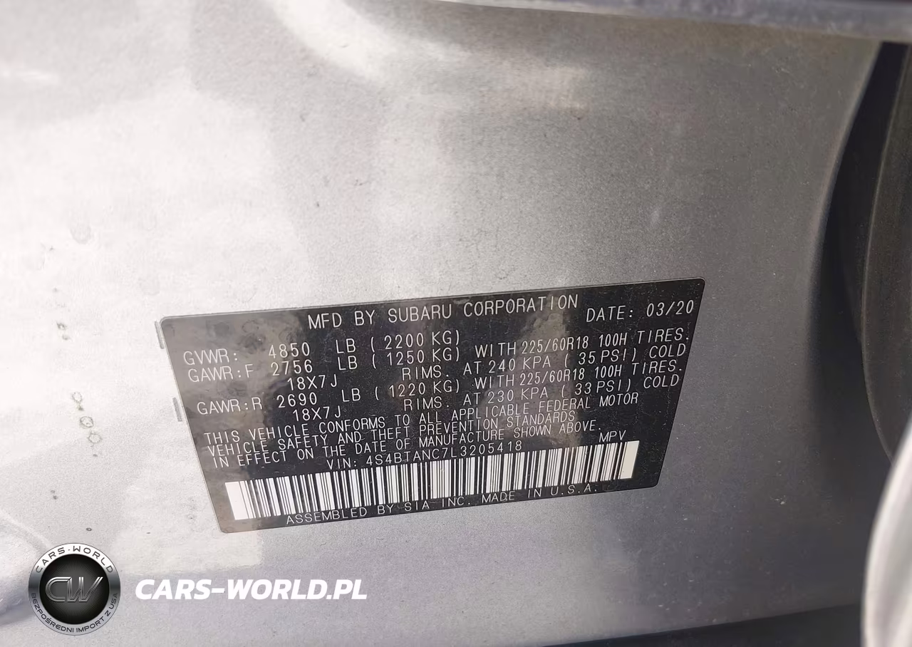 2020 Subaru Outback Limited VIN:4S4BTANC7L3205418 - 9