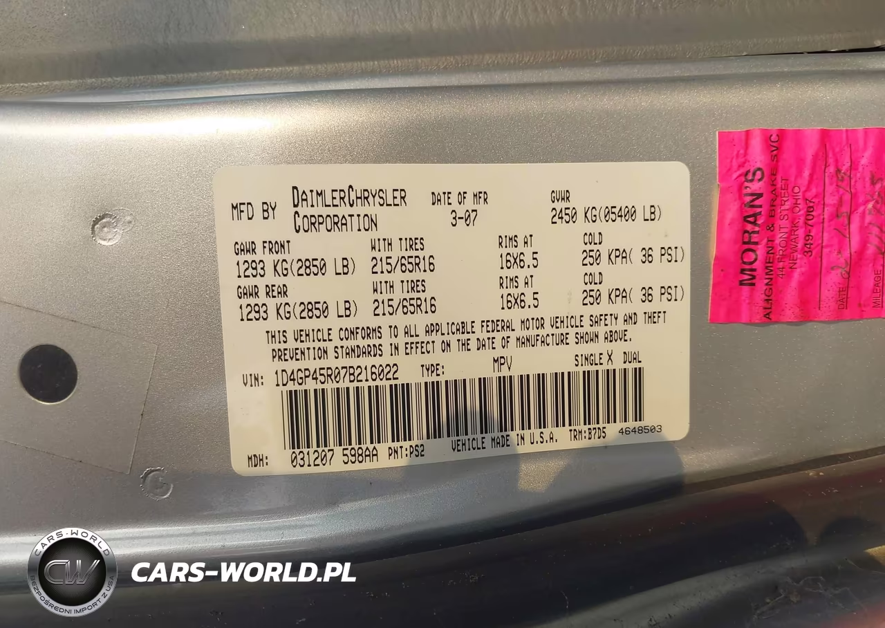 2007 Dodge Caravan Sxt VIN:1D4GP45R07B216022 - 9