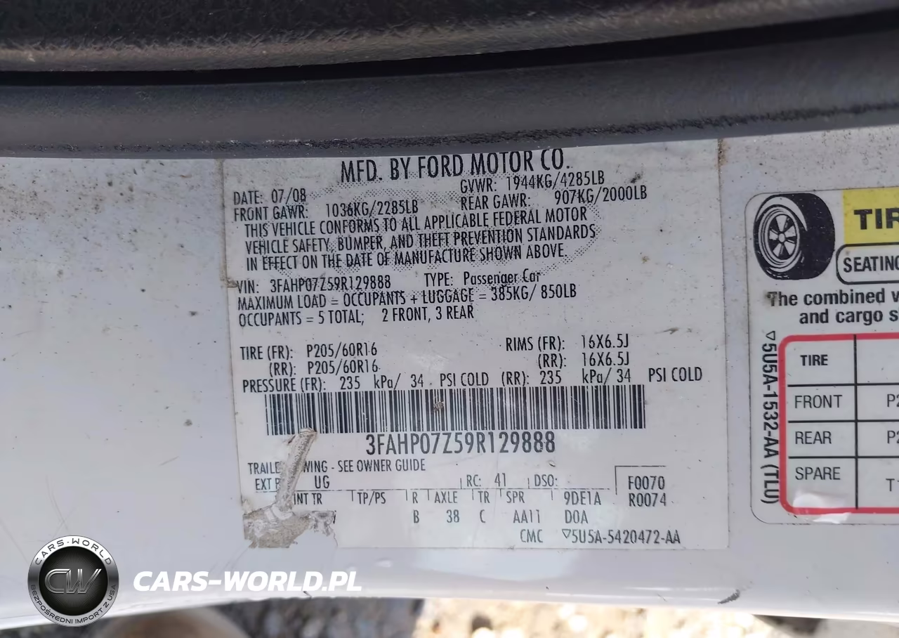 2009 Ford Fusion Se VIN:3FAHP07Z59R129888 - 9