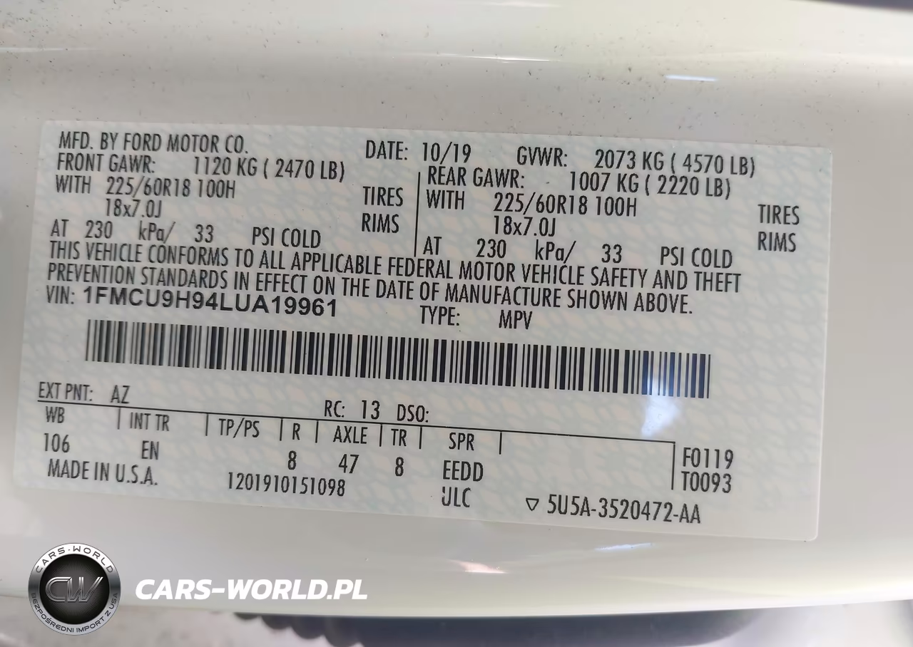 2020 Ford Escape Sel VIN:1FMCU9H94LUA19961 - 9