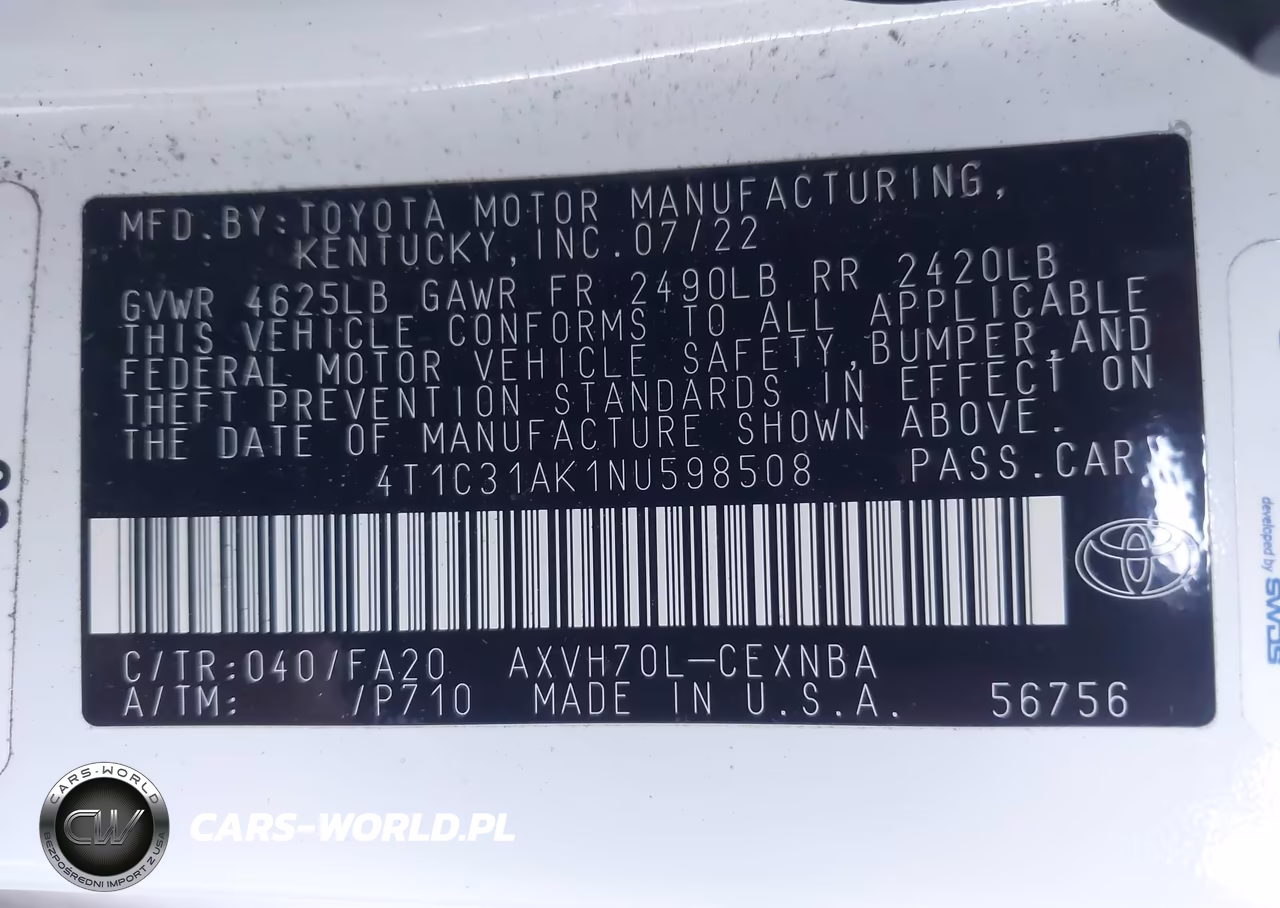 2022 Toyota Camry Le Hybrid VIN:4T1C31AK1NU598508 - 9