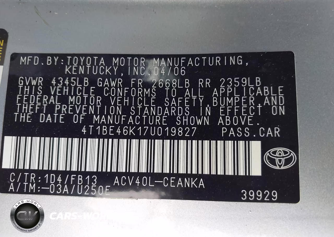 2007 Toyota Camry Le VIN:4T1BE46K17U019827 - 9