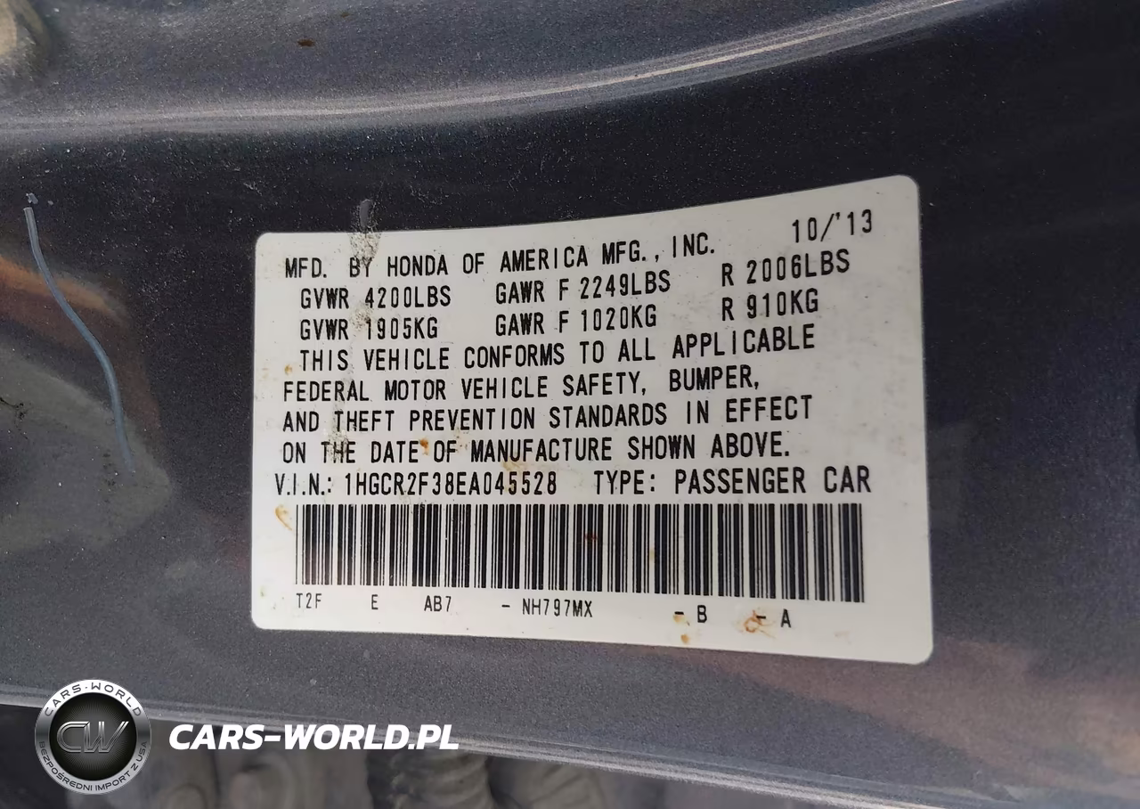 2014 Honda Accord Lx VIN:1HGCR2F38EA045528 - 9