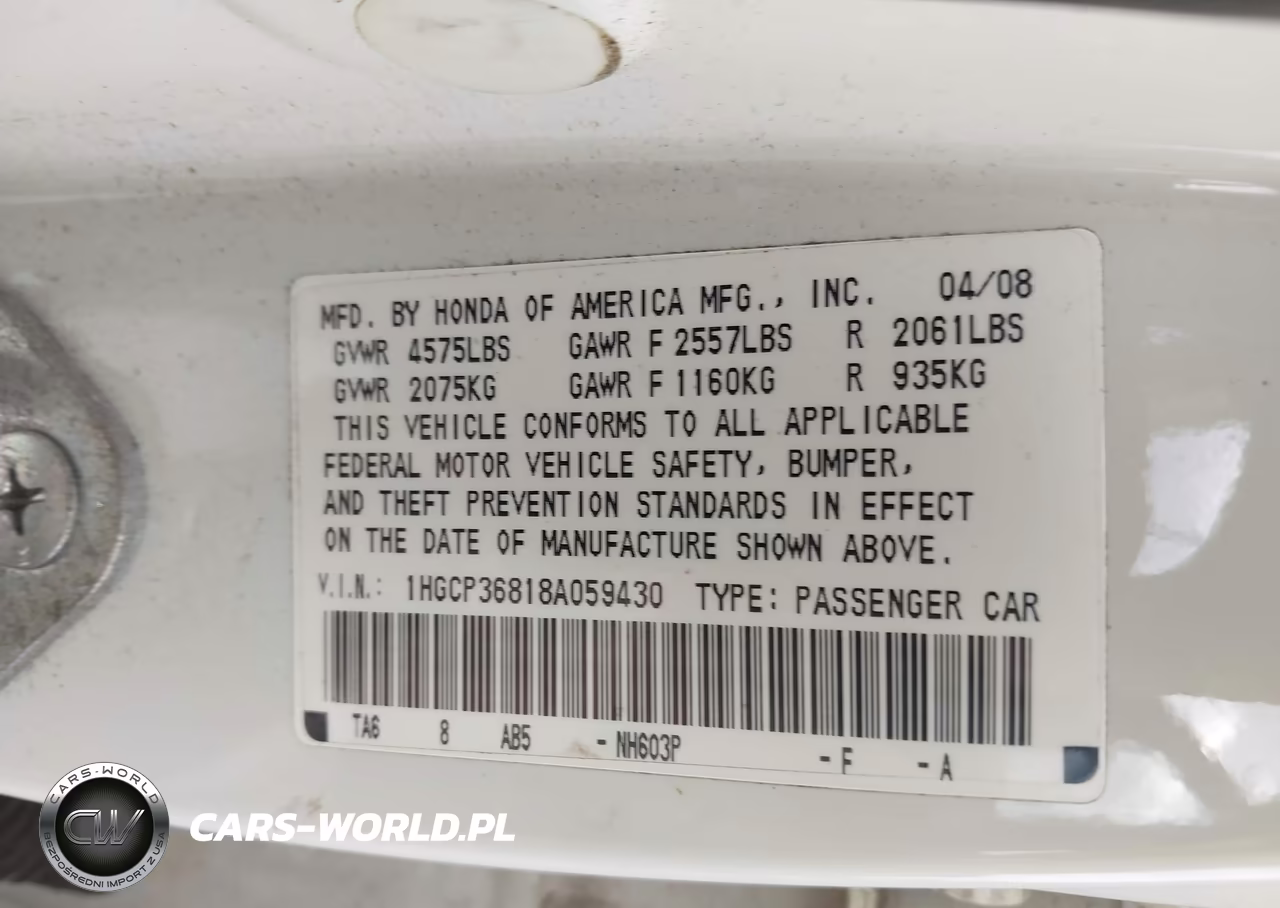 2008 Honda Accord 3.5 Ex-L VIN:1HGCP36818A059430 - 9
