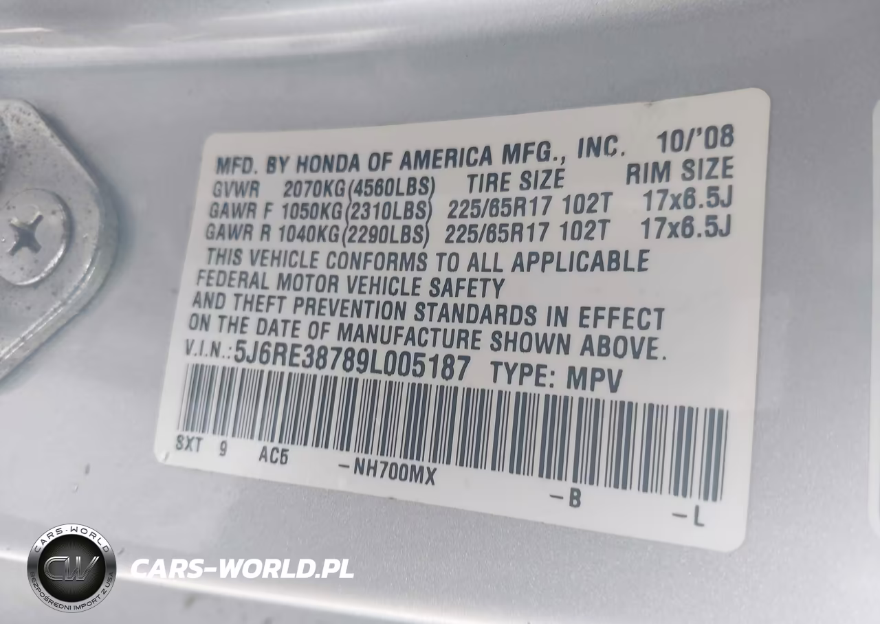 2009 Honda Cr-V Ex-L VIN:5J6RE38789L005187 - 9