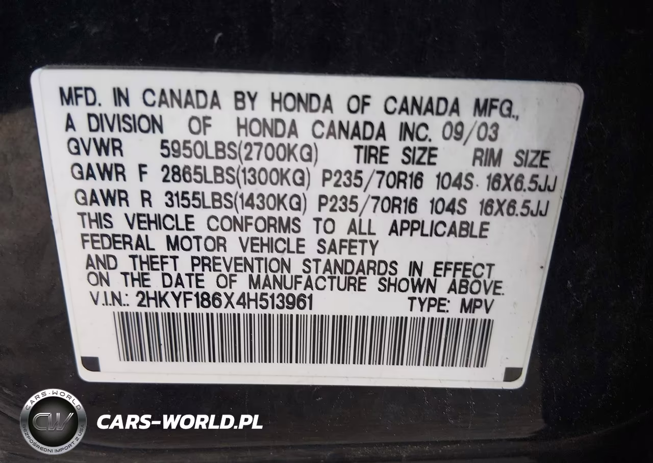 2004 Honda Pilot Ex-L VIN:2HKYF186X4H513961 - 9