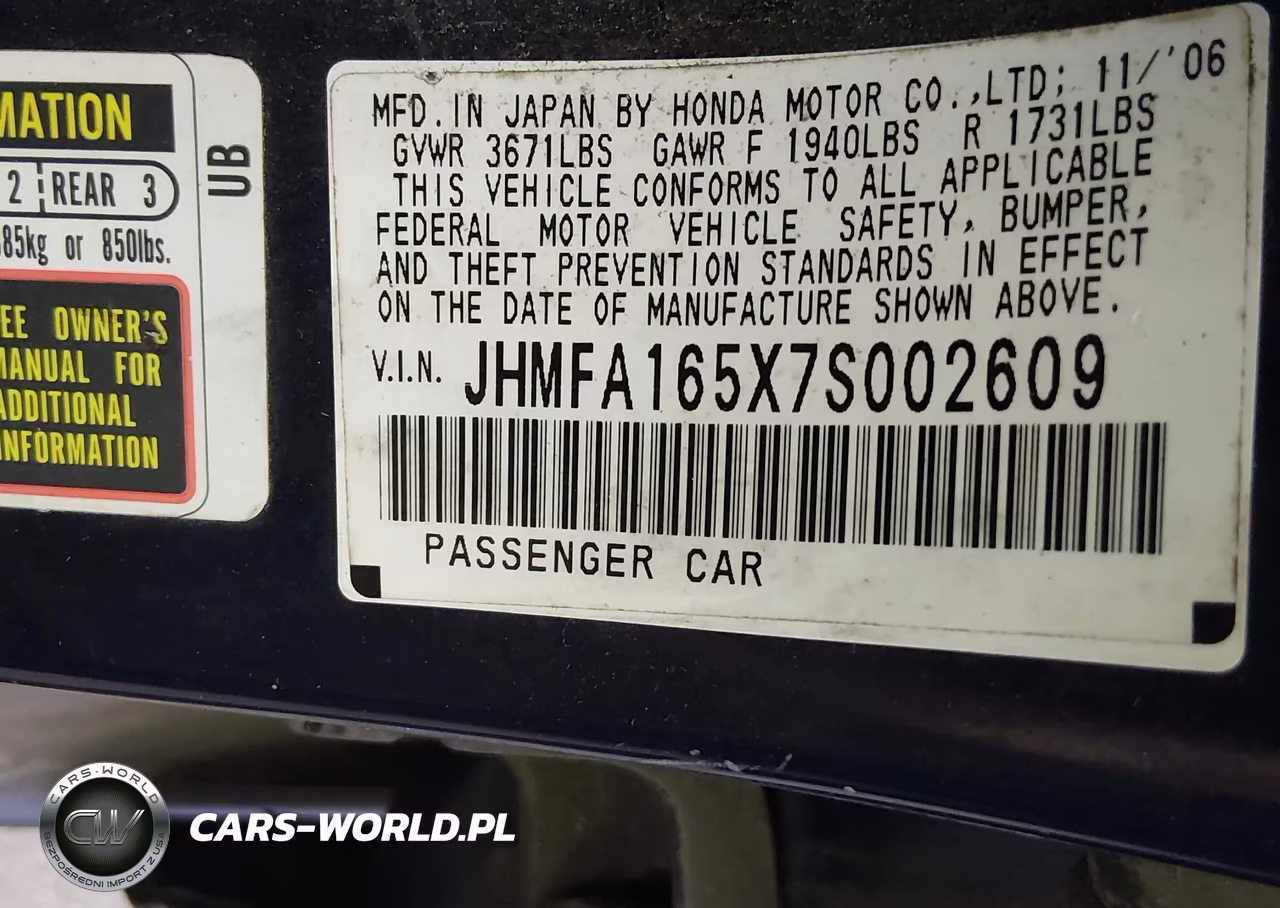 2007 Honda Civic Lx VIN:JHMFA165X7S002609 - 9