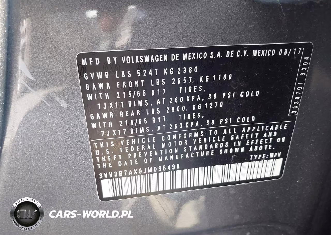 2018 Volkswagen Tiguan 2.0T Se-2.0T Sel VIN:3VV3B7AX9JM035499 - 9