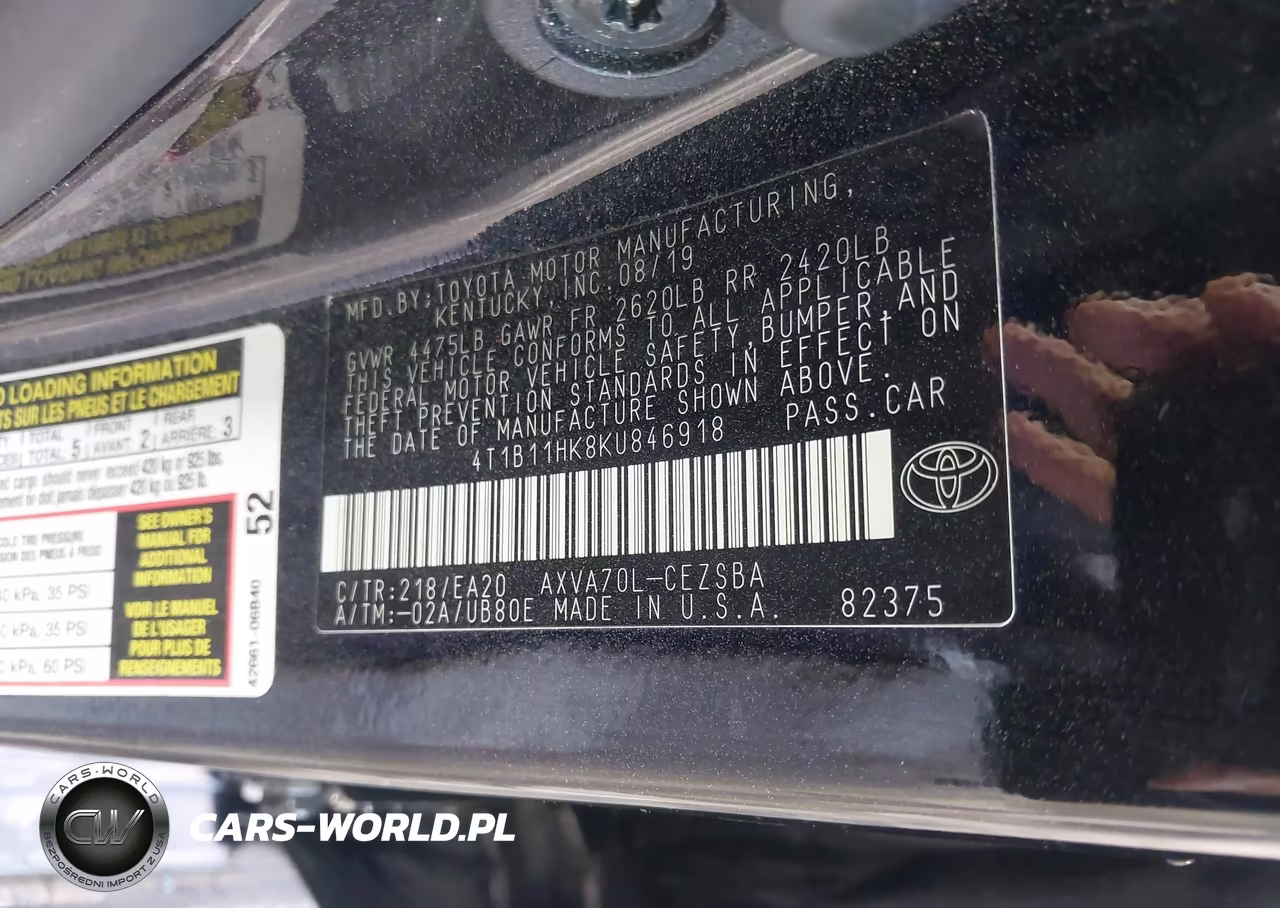 2019 Toyota Camry Se VIN:4T1B11HK8KU846918 - 9